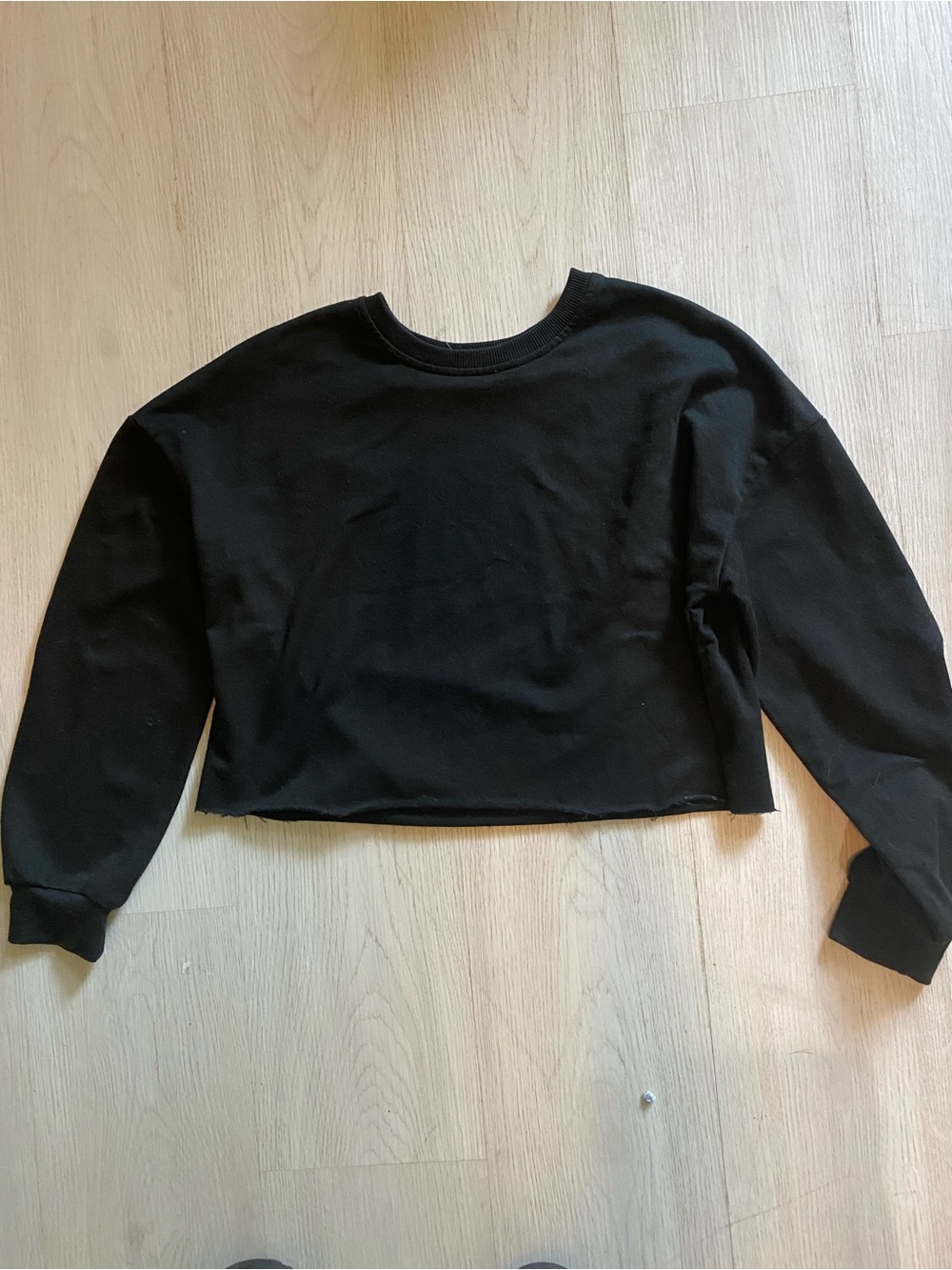 Black Cropped Crewneck Sweatshirt - Women's Long Sleeve Top